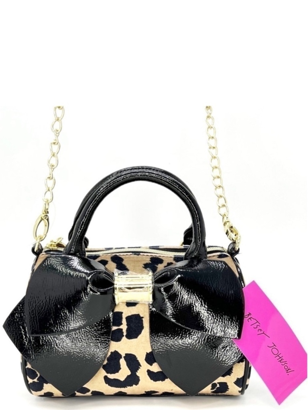 Betsey Johnson Bownanza Mini Crossbody Bag Cheetah Velvet Black Bow New NWT